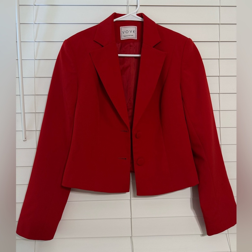 Vovk Crop Blazer And Midi Skirt In Red Set